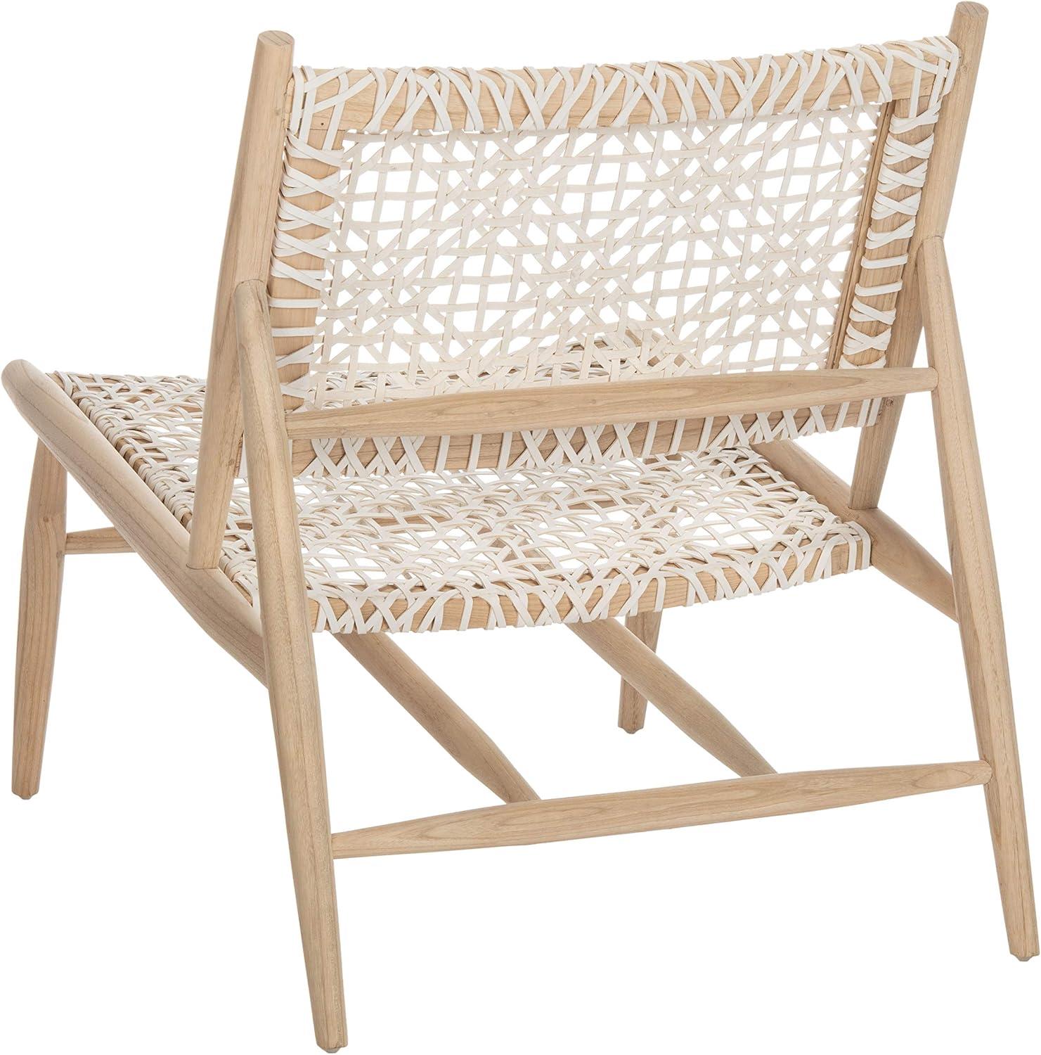image:imageSAFAVIEH Home Collection Bandelier Natural Sungkai Solid WoodCognac Brown Leather Weave Accent Chair Fully AssembledLight Natural White