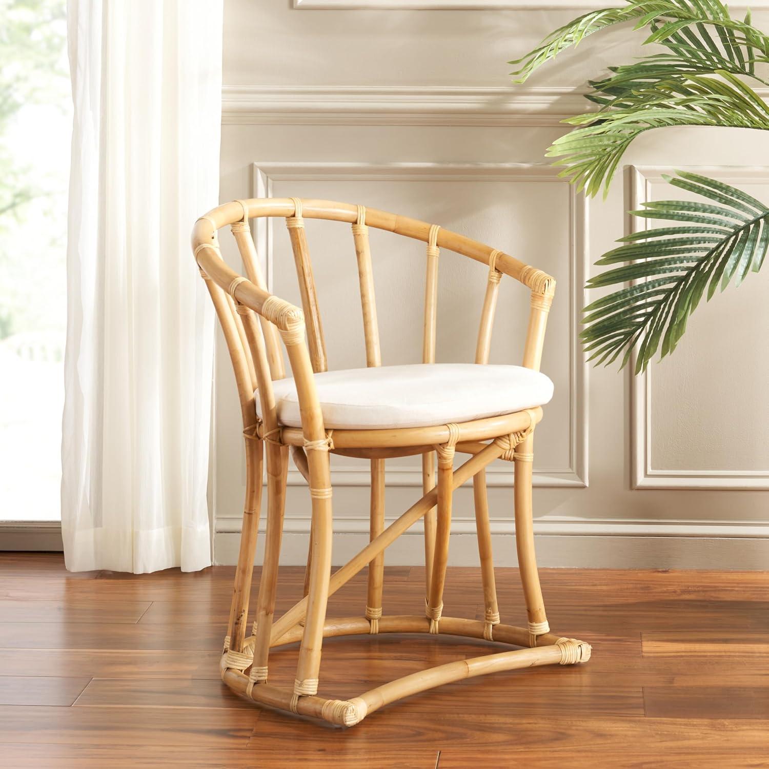 image:imageSAFAVIEH Home Collection Bates Tropical Coastal NaturalWhite Rattan Cushion Accent Chair Fully AssembledWhiteNatural