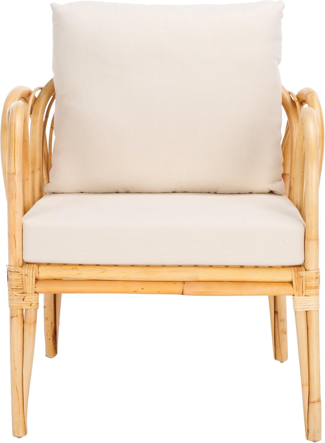 image:imageSAFAVIEH Home Collection Coralie Tropical WhiteNatural Solid Wood Accent Chair with Cushion Fully Assembled