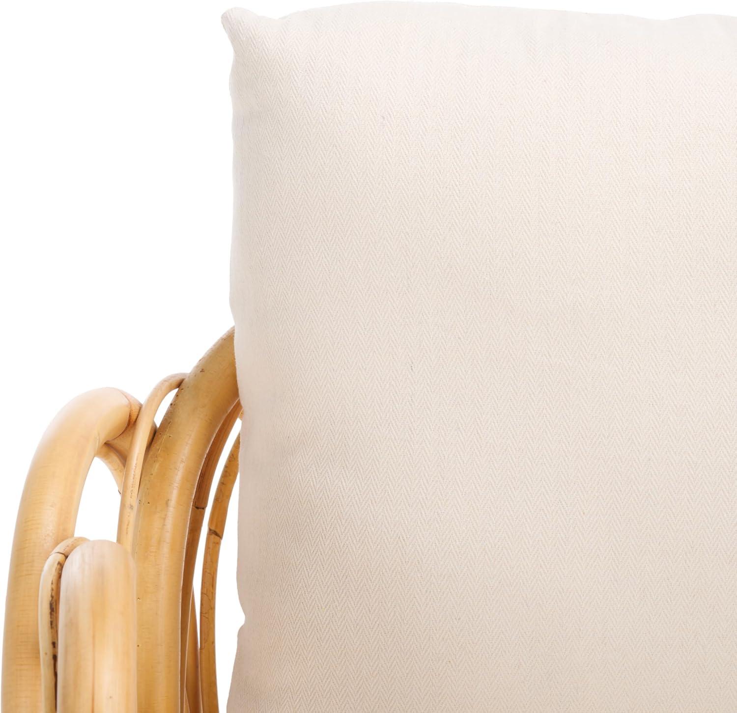 image:imageSAFAVIEH Home Collection Coralie Tropical WhiteNatural Solid Wood Accent Chair with Cushion Fully Assembled