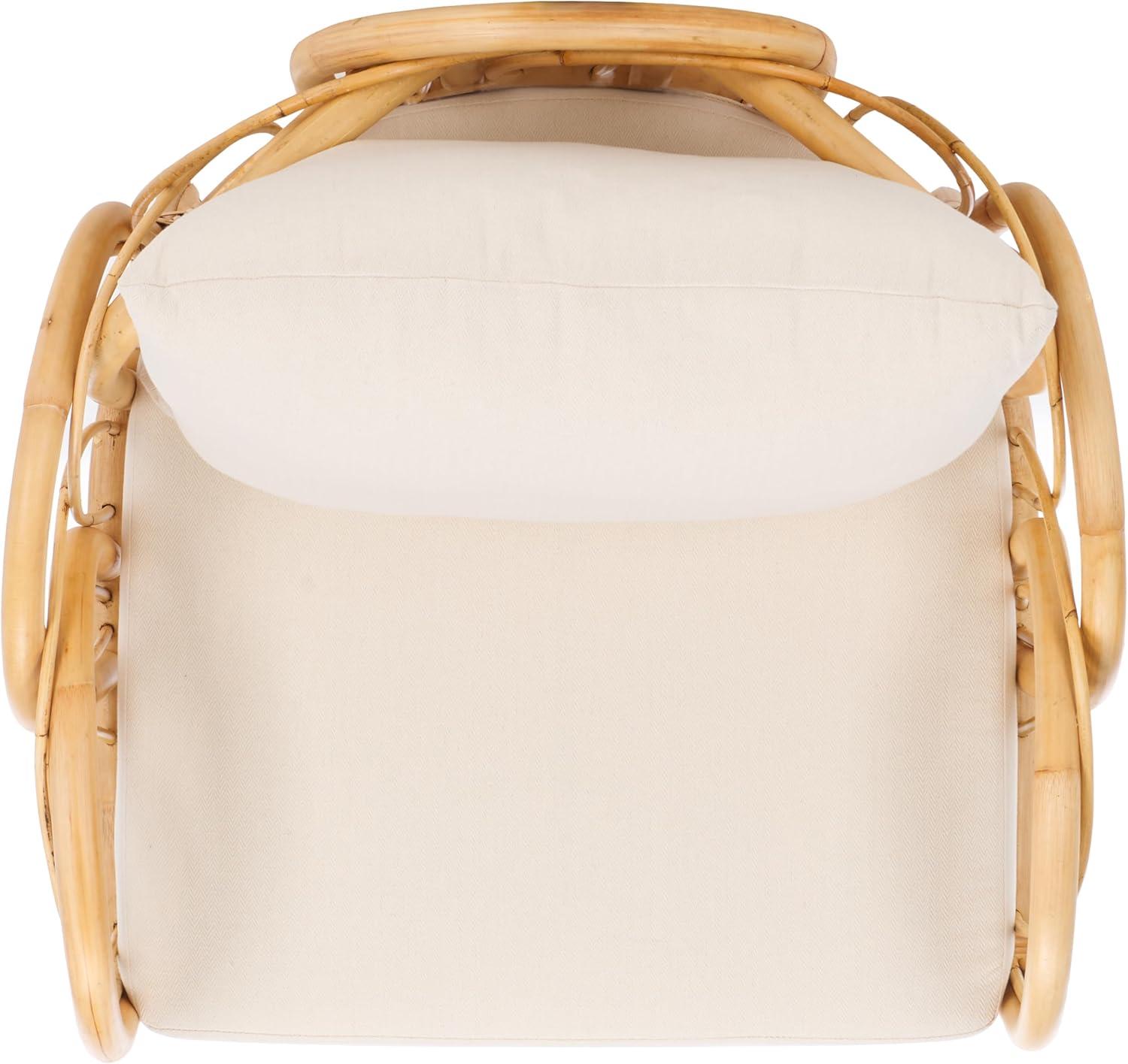 image:imageSAFAVIEH Home Collection Coralie Tropical WhiteNatural Solid Wood Accent Chair with Cushion Fully Assembled