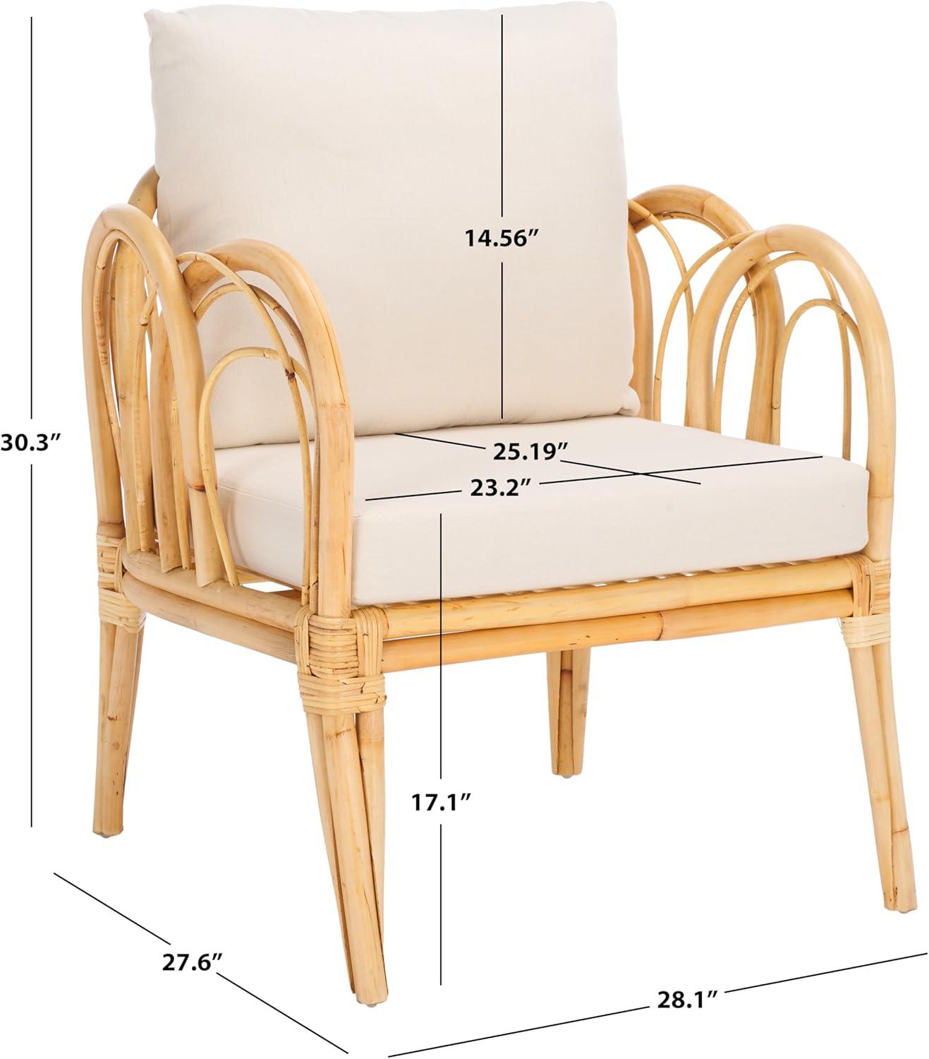 image:imageSAFAVIEH Home Collection Coralie Tropical WhiteNatural Solid Wood Accent Chair with Cushion Fully Assembled