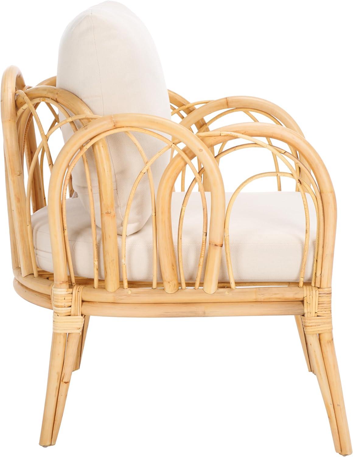 image:imageSAFAVIEH Home Collection Coralie Tropical WhiteNatural Solid Wood Accent Chair with Cushion Fully Assembled