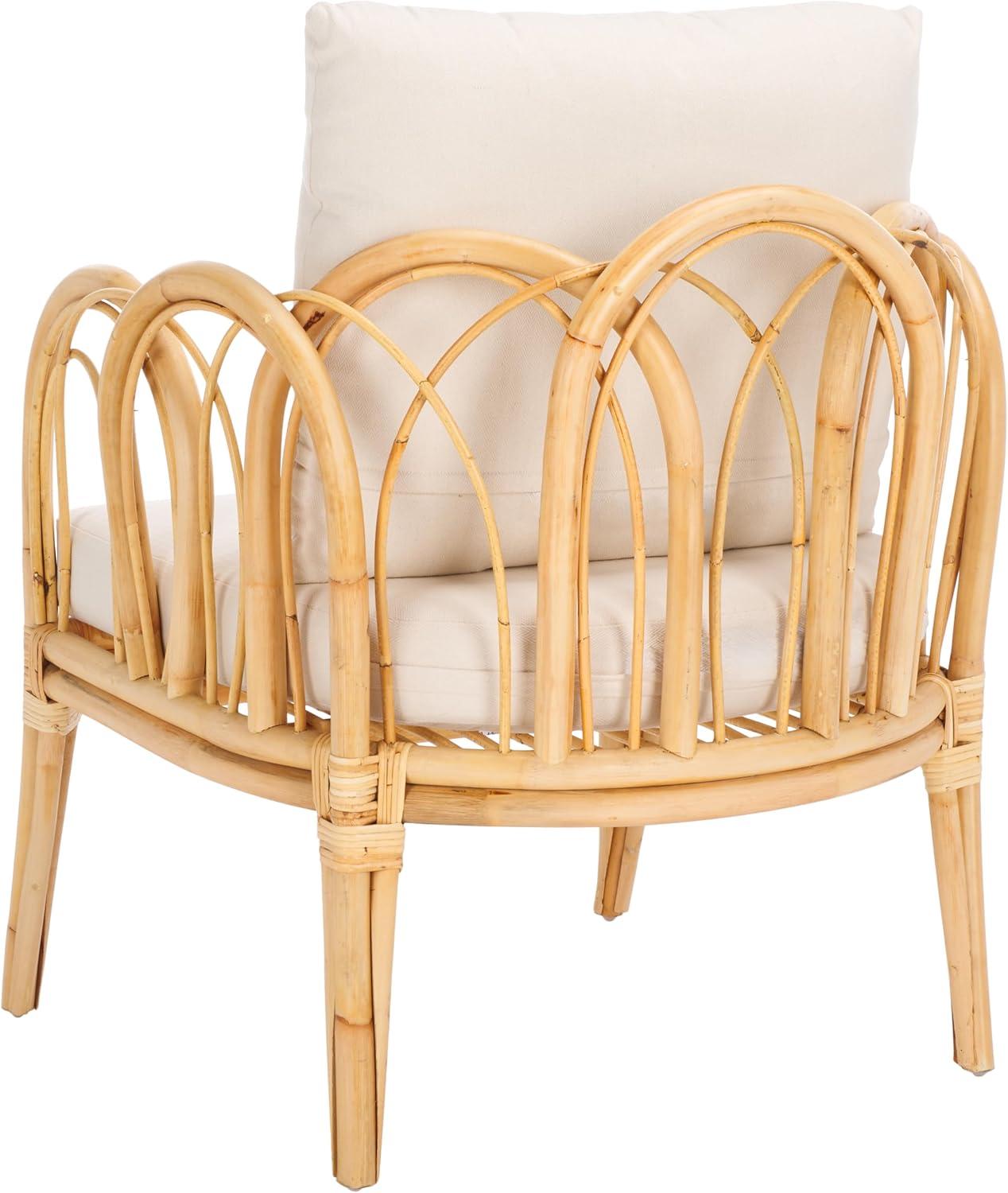 image:imageSAFAVIEH Home Collection Coralie Tropical WhiteNatural Solid Wood Accent Chair with Cushion Fully Assembled
