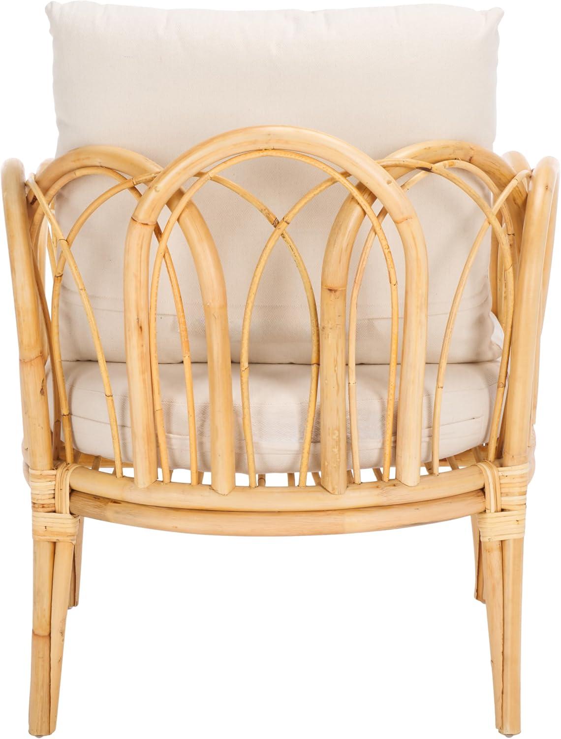 image:imageSAFAVIEH Home Collection Coralie Tropical WhiteNatural Solid Wood Accent Chair with Cushion Fully Assembled