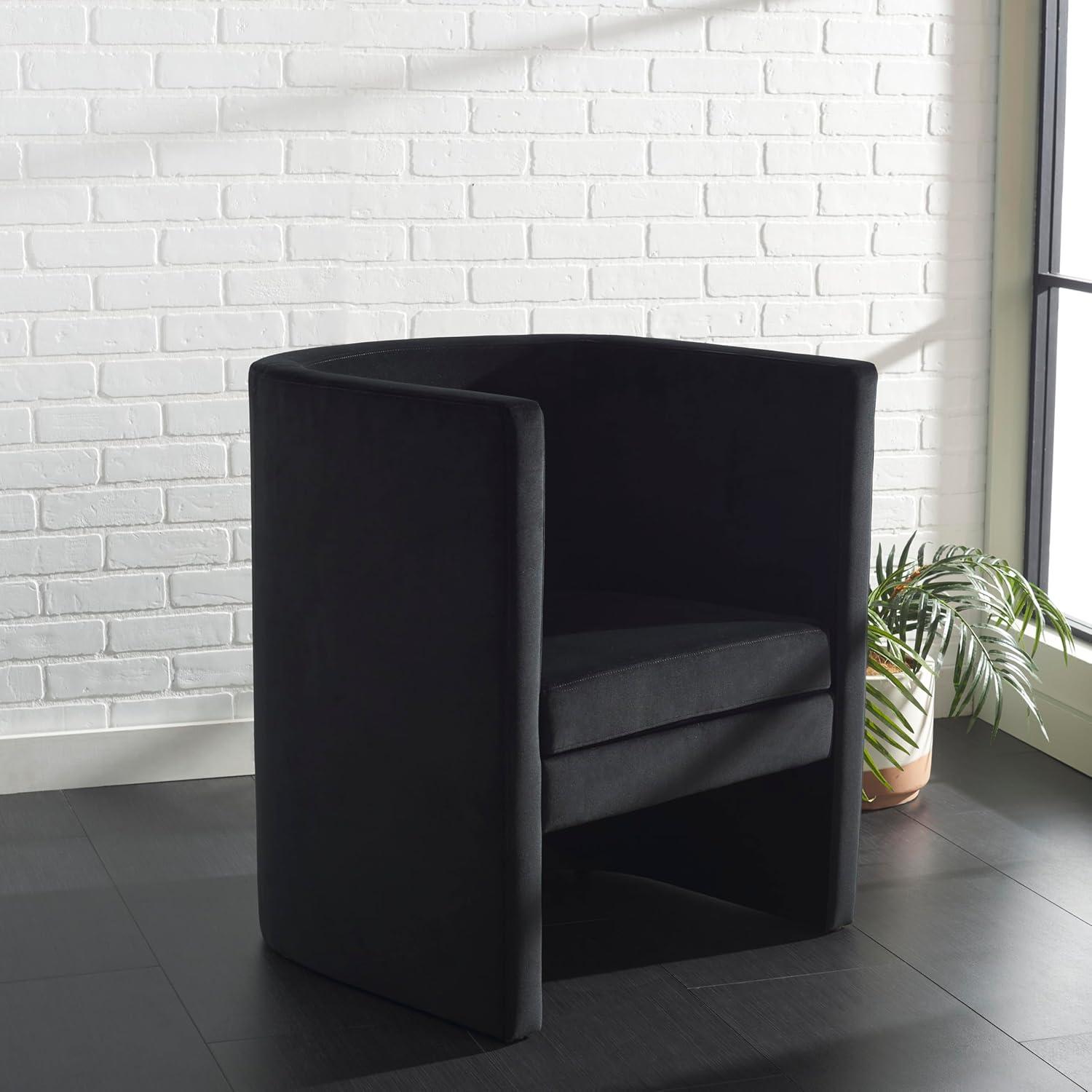 image:imageSAFAVIEH Home Collection Eydis Modern Light Grey Velvet Barrel Back Accent Chair Fully AssembledBlack