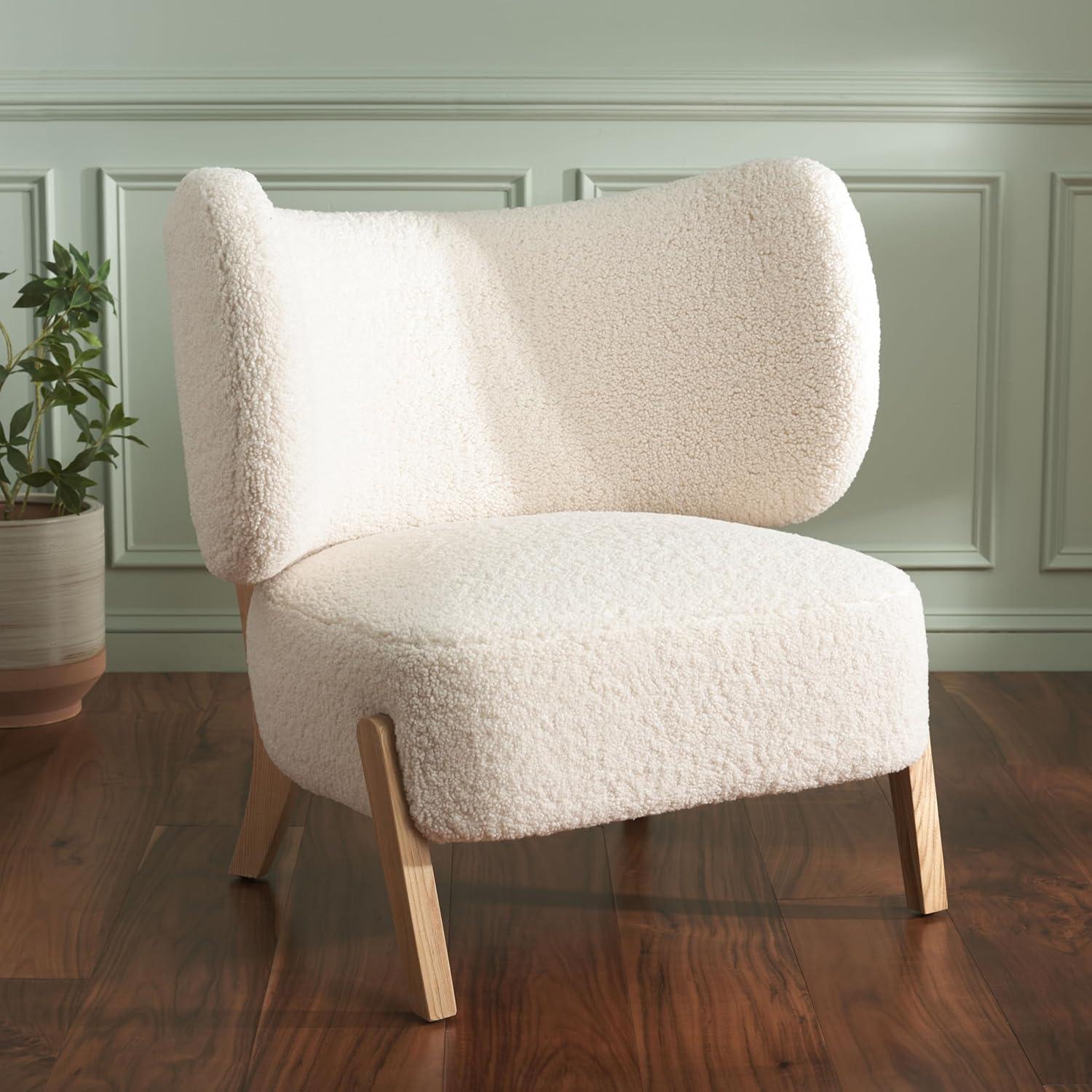 image:imageSAFAVIEH Home Collection Jakoda OffWhite amp Natural Solid Wood Wingback Accent Chair Fully AssembledOff WhiteNatural