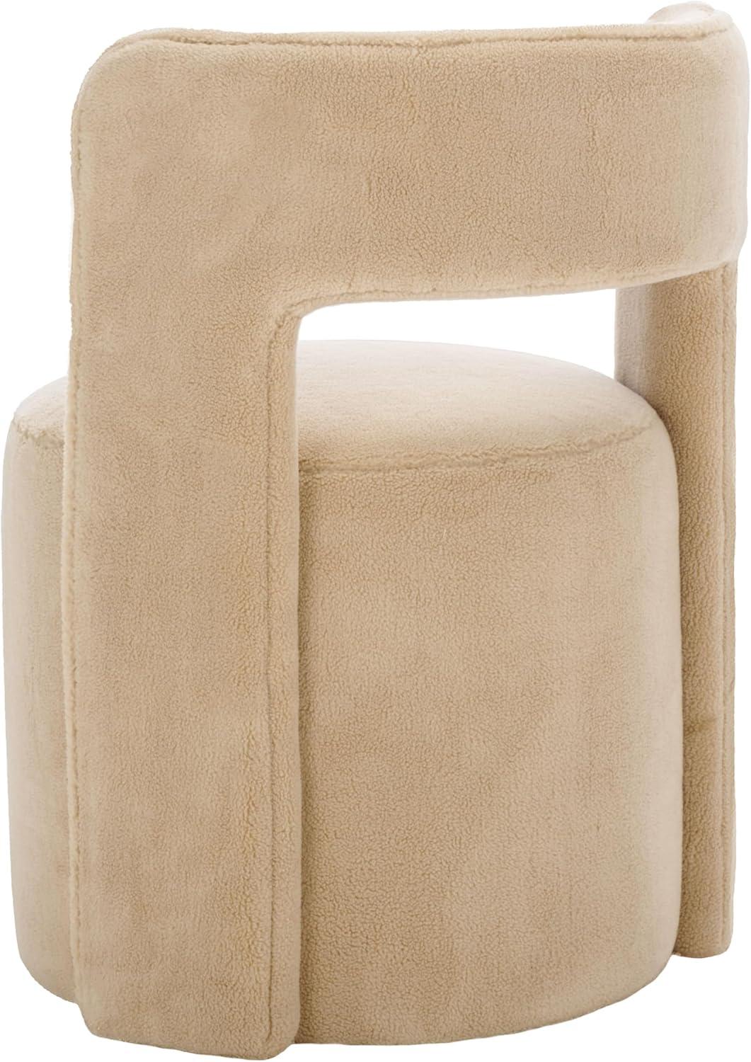 image:imageSAFAVIEH Home Collection JoJo Beige Faux Shearling Round Seat Upholstered Accent Chair Fully AssembledBeige