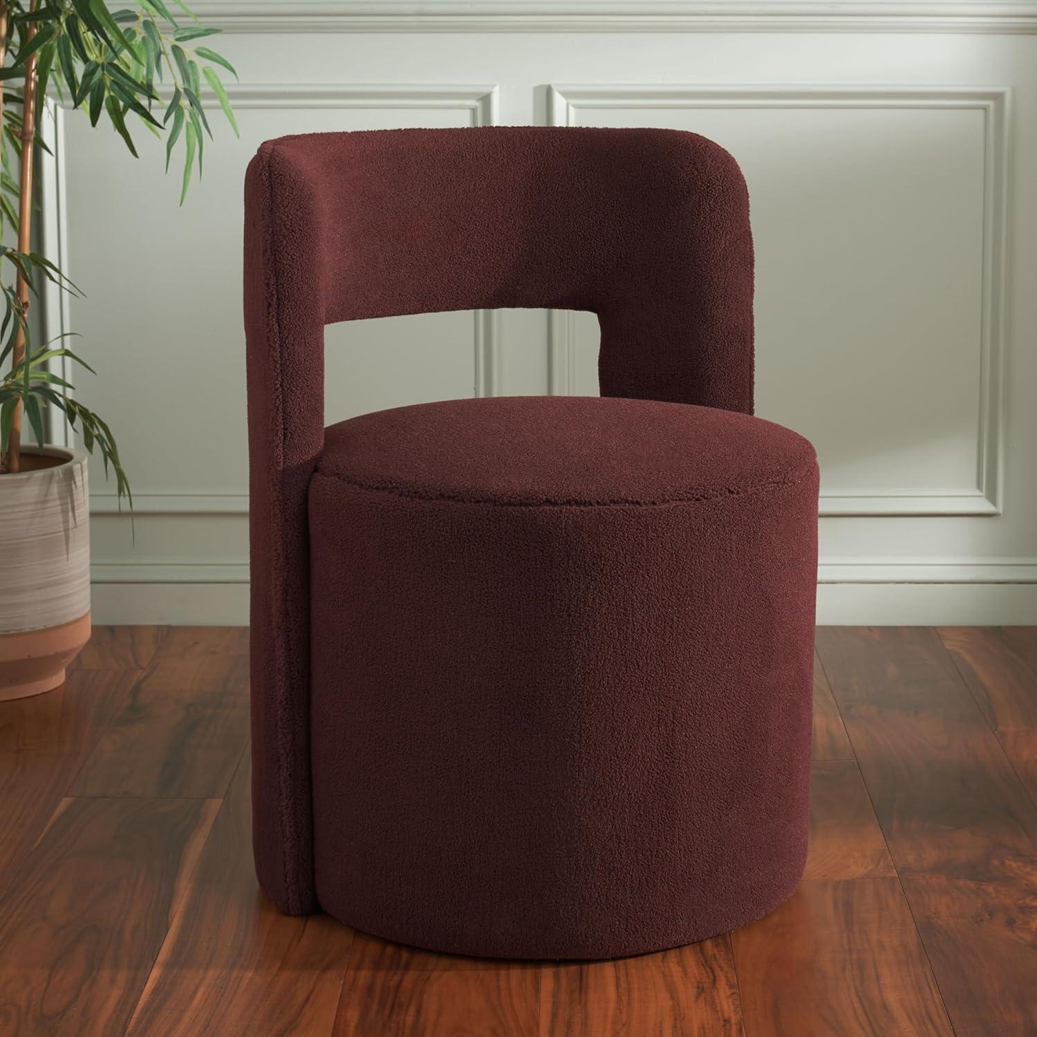 image:imageSAFAVIEH Home Collection JoJo Beige Faux Shearling Round Seat Upholstered Accent Chair Fully AssembledBordeaux