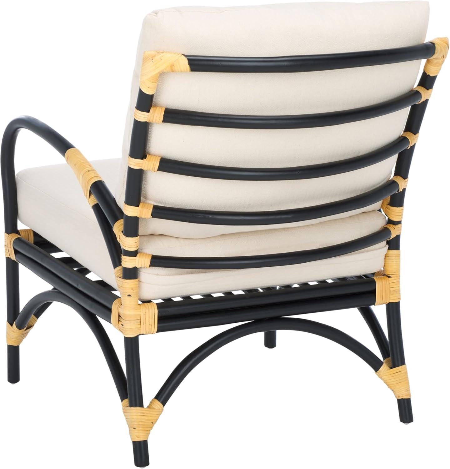image:imageSAFAVIEH Home Collection Meara Tropical Coastal Black Rattan Accent Chair with Cushion Fully Assembled