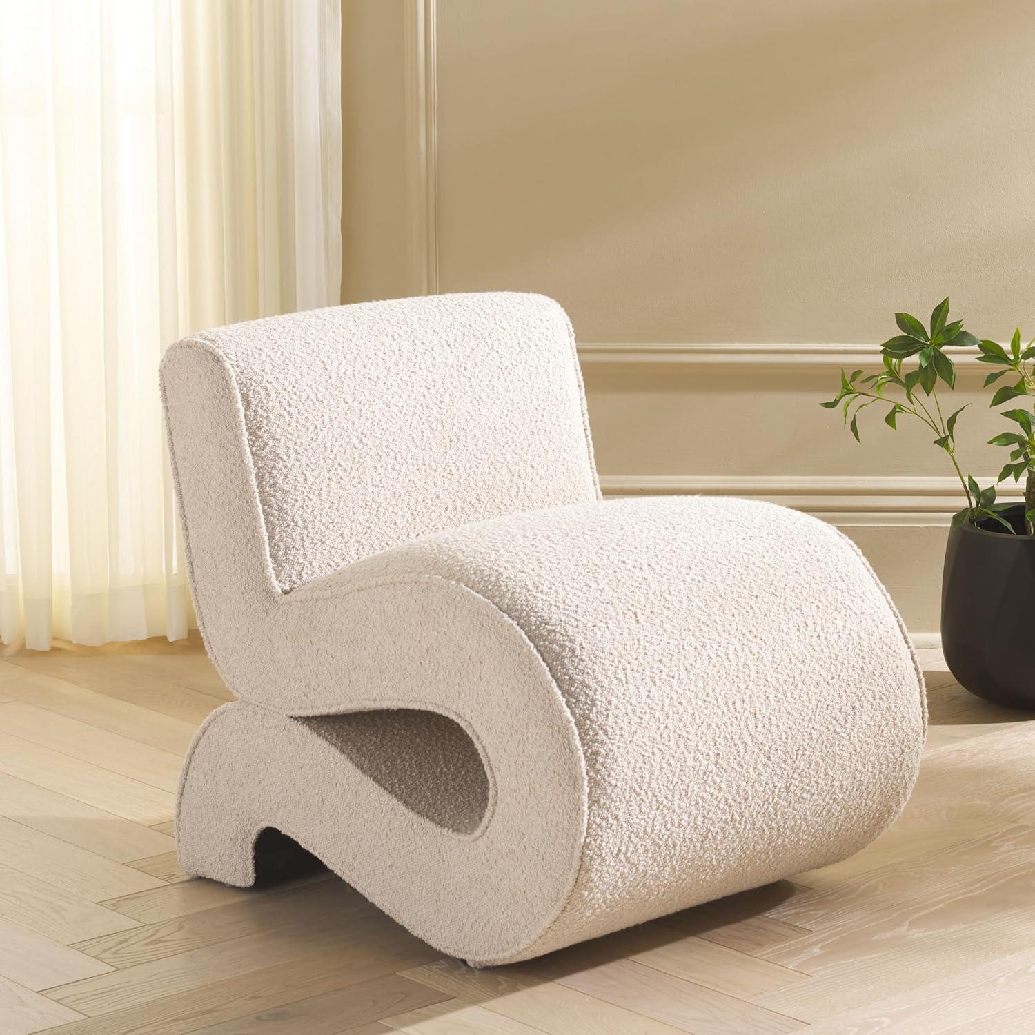 image:imageSAFAVIEH Home Collection Mikk MidCentury Modern Beige Boucle Accent Chair Fully AssembledBeige