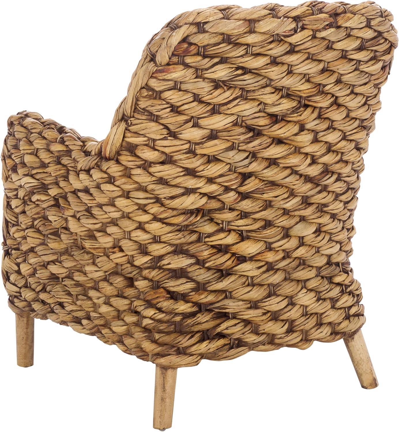 image:imageSAFAVIEH Home Collection Purrl Tropical Coastal Natural Solid Wood Hyacinth Accent Chair with Cushion Fully AssembledWhiteBrown Wash