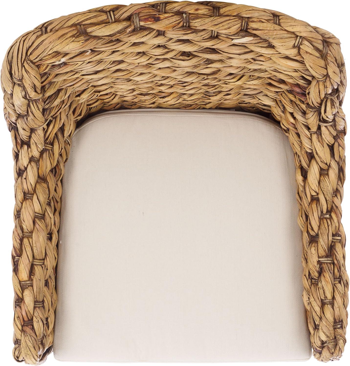 image:imageSAFAVIEH Home Collection Purrl Tropical Coastal Natural Solid Wood Hyacinth Accent Chair with Cushion Fully AssembledWhiteBrown Wash
