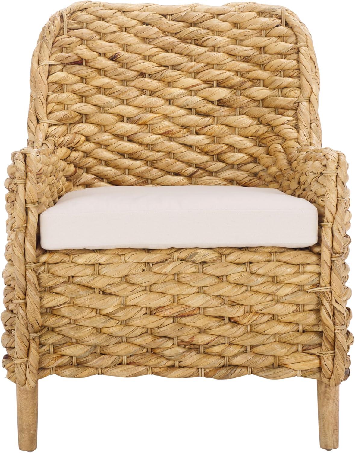 image:imageSAFAVIEH Home Collection Purrl Tropical Coastal Natural Solid Wood Hyacinth Accent Chair with Cushion Fully AssembledWhiteNatural