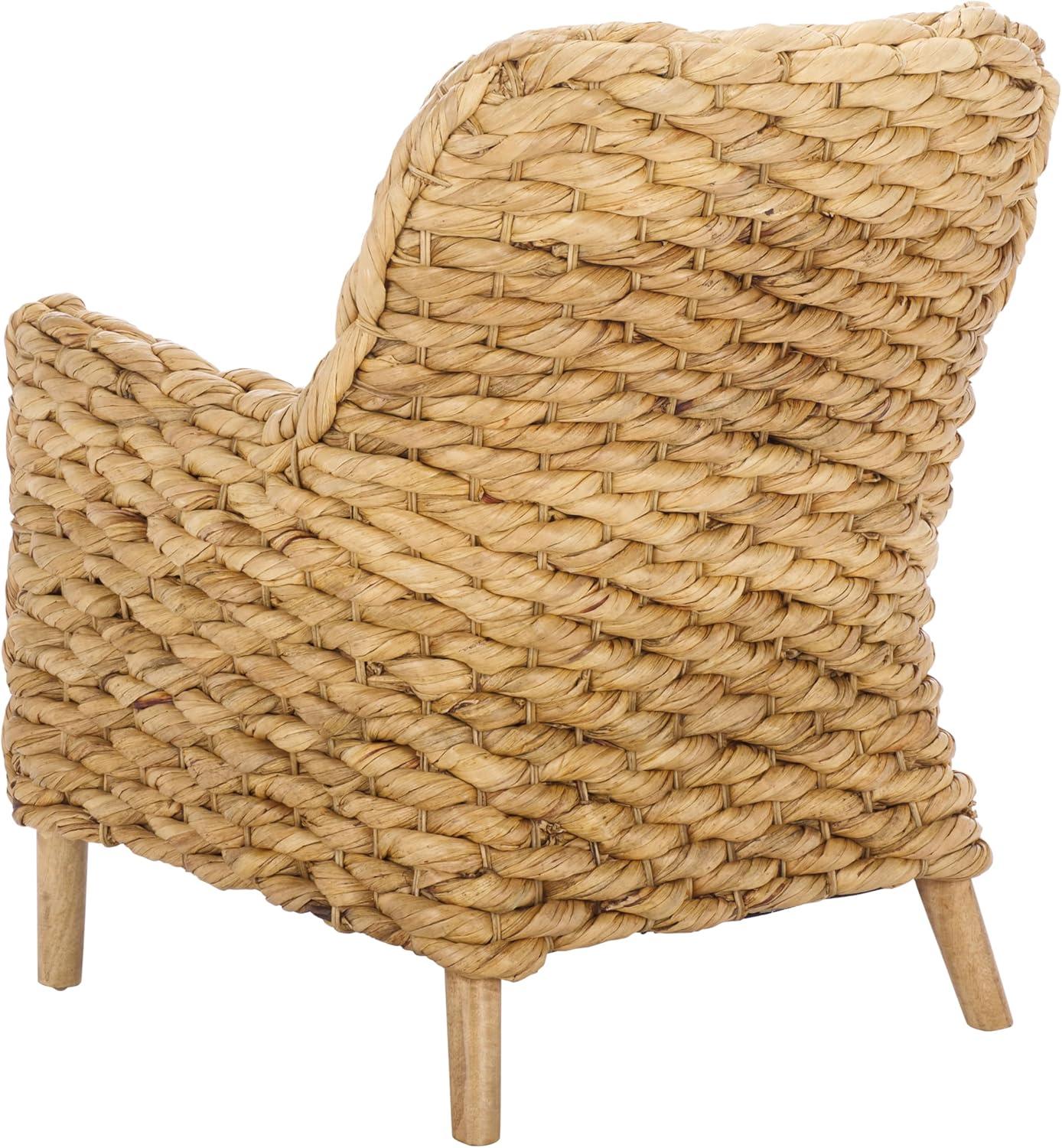 image:imageSAFAVIEH Home Collection Purrl Tropical Coastal Natural Solid Wood Hyacinth Accent Chair with Cushion Fully AssembledWhiteNatural