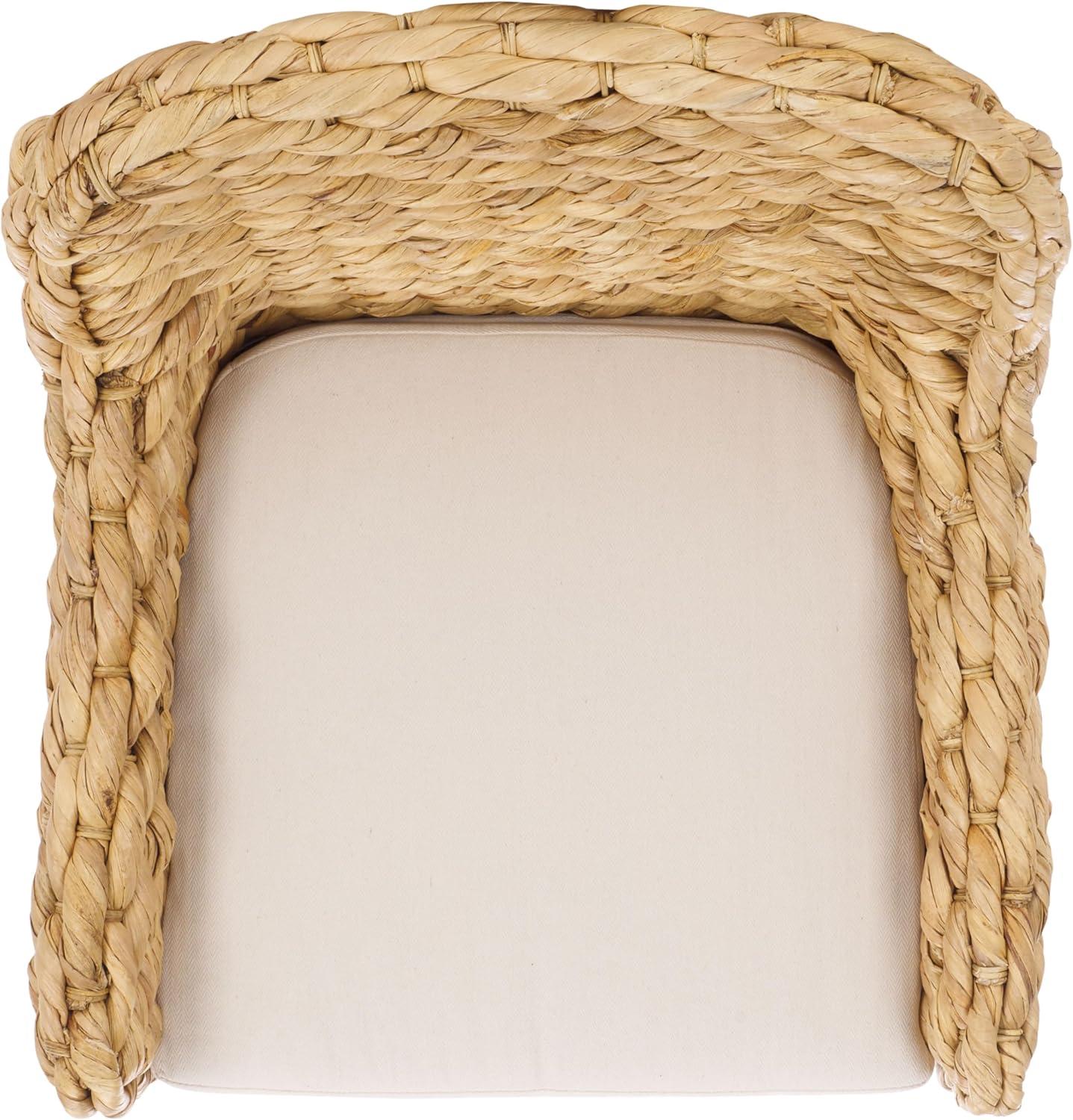 image:imageSAFAVIEH Home Collection Purrl Tropical Coastal Natural Solid Wood Hyacinth Accent Chair with Cushion Fully AssembledWhiteNatural