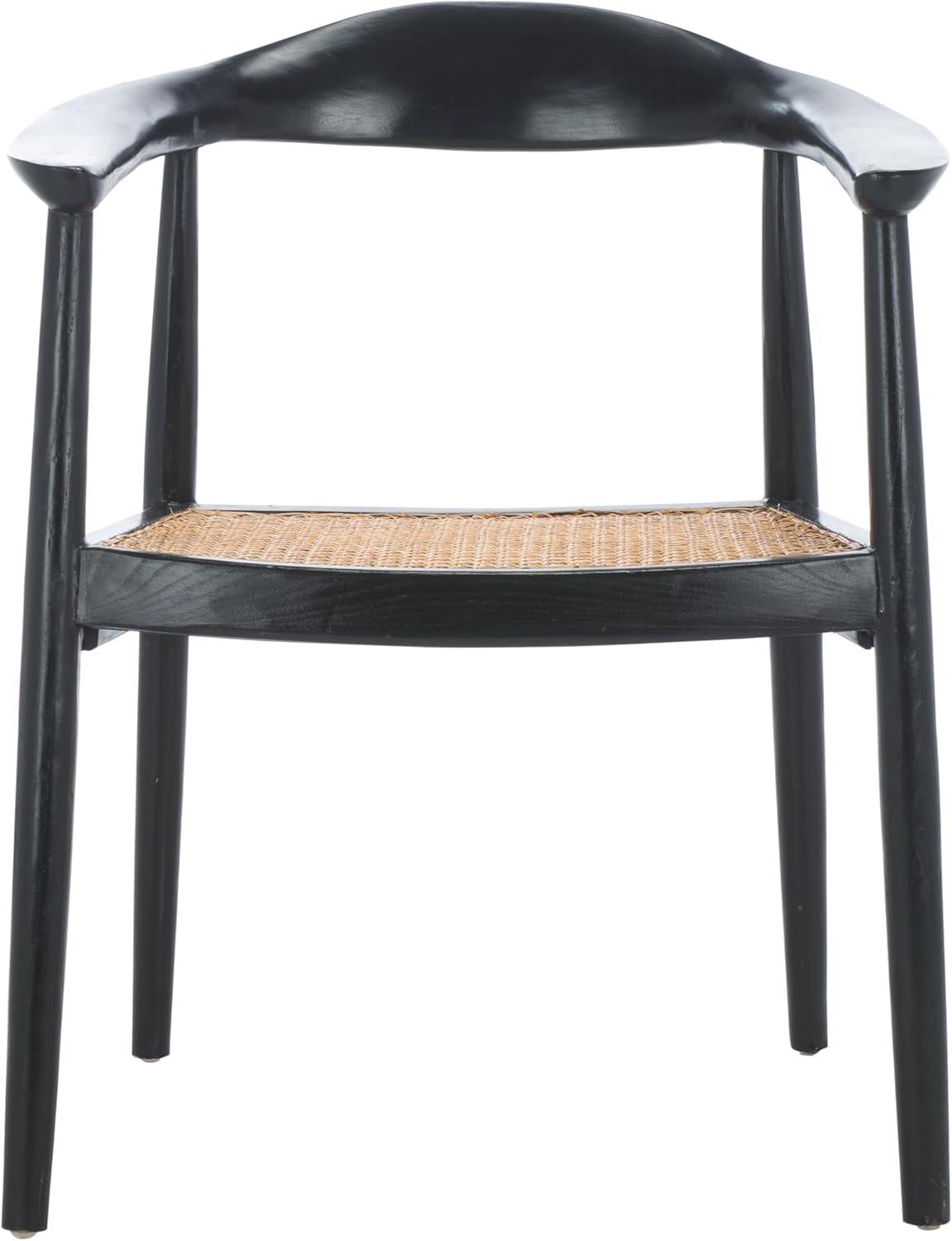 image:imageSAFAVIEH Home Collection Savina Black amp Natural Solid Wood Open Webbing Accent Chair Fully AssembledBlackNatural