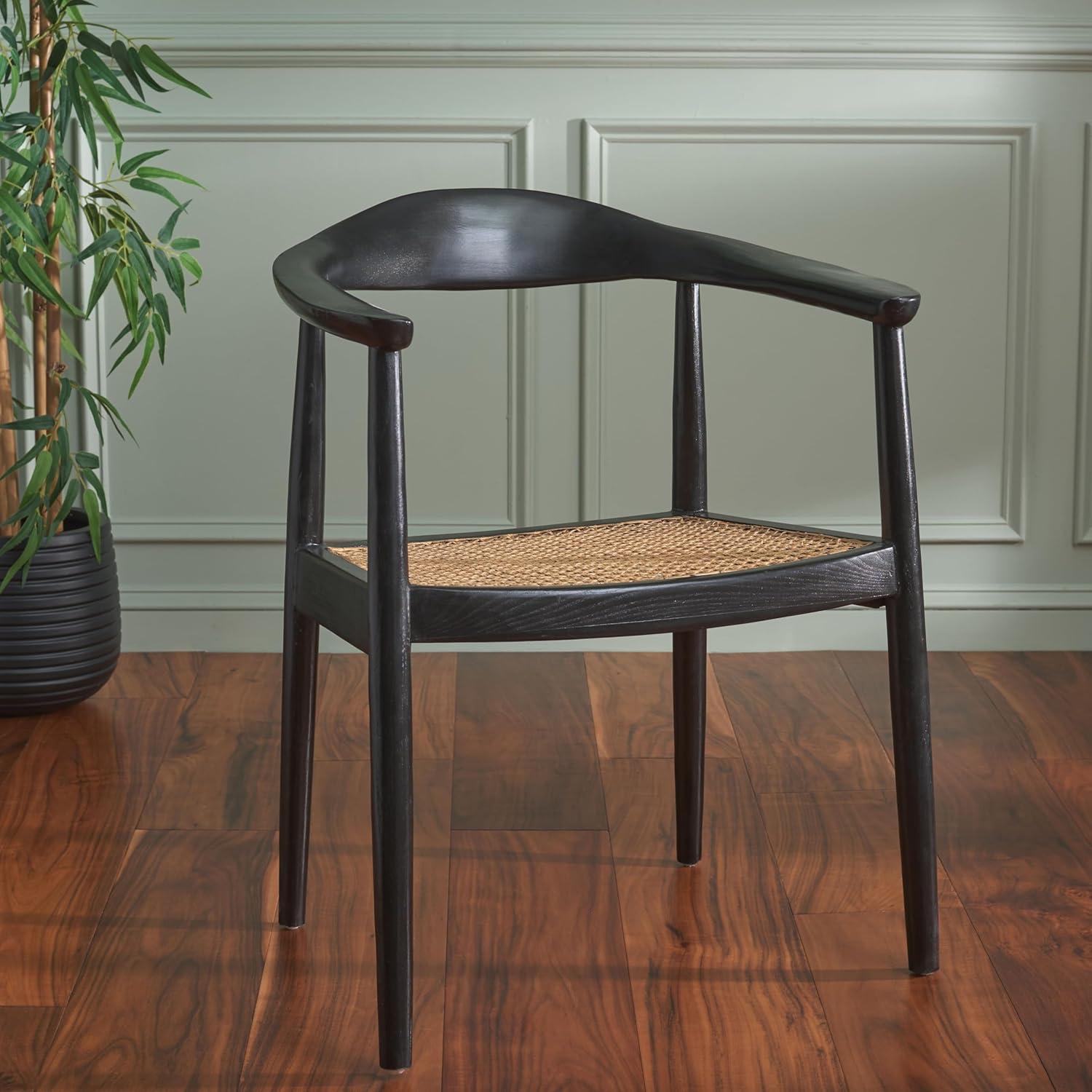 image:imageSAFAVIEH Home Collection Savina Black amp Natural Solid Wood Open Webbing Accent Chair Fully AssembledBlackNatural