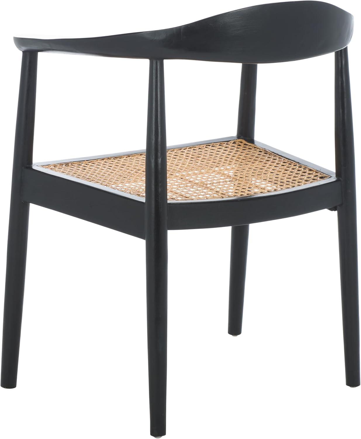 image:imageSAFAVIEH Home Collection Savina Black amp Natural Solid Wood Open Webbing Accent Chair Fully AssembledBlackNatural