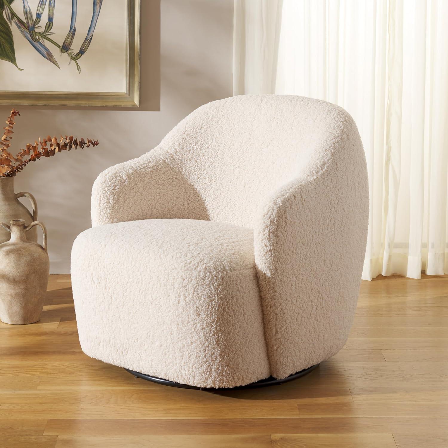 image:imageSAFAVIEH Home Collection Theoden OffWhite Faux Shearling Swivel Accent Chair Fully Assembled