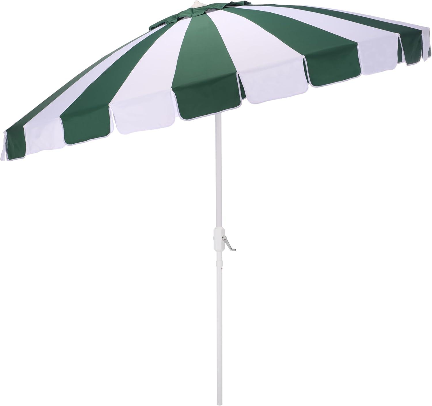 image:imageSAFAVIEH Outdoor Buti 9 FT Patio Umbrella Crank Lift Aluminum Frame with White Pole Weather Resistant for Deck Backyard Garden PAT8027Hunter Green StripeWhite