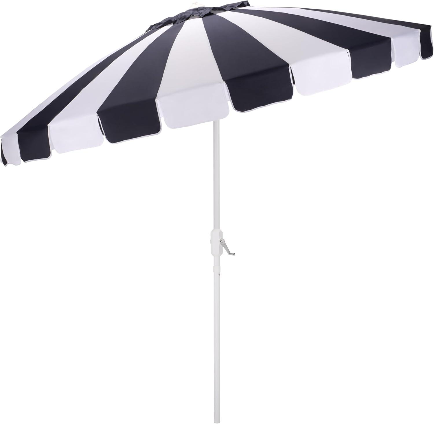 image:imageSAFAVIEH Outdoor Buti 9 FT Patio Umbrella Crank Lift Aluminum Frame with White Pole Weather Resistant for Deck Backyard Garden PAT8027Navy StripedWhite