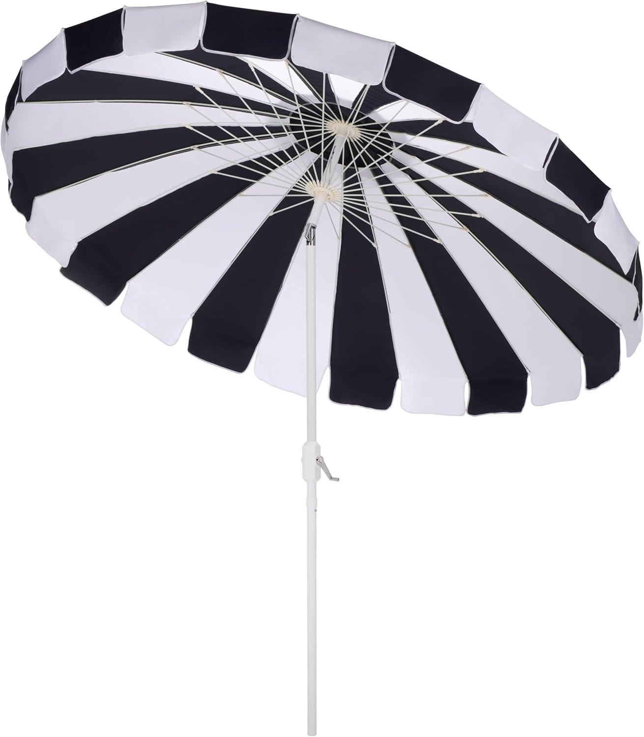 image:imageSAFAVIEH Outdoor Buti 9 FT Patio Umbrella Crank Lift Aluminum Frame with White Pole Weather Resistant for Deck Backyard Garden PAT8027Navy StripedWhite