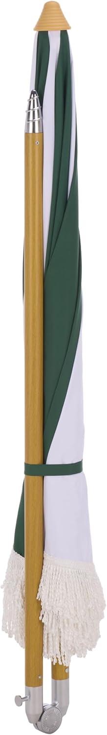image:imageSAFAVIEH Outdoor Gallo 65 FT Beach Umbrella Canopy with White Fringe Trim Tilt Function Aluminum Pole Weather Resistant for Beach Patio Garden PAT8505Hunter Green Stripe