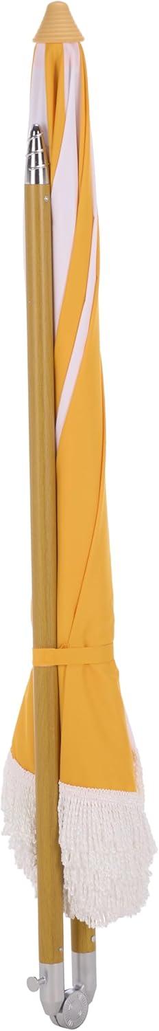 image:imageSAFAVIEH Outdoor Gallo 65 FT Beach Umbrella Canopy with White Fringe Trim Tilt Function Aluminum Pole Weather Resistant for Beach Patio Garden PAT8505Yellow Stripe