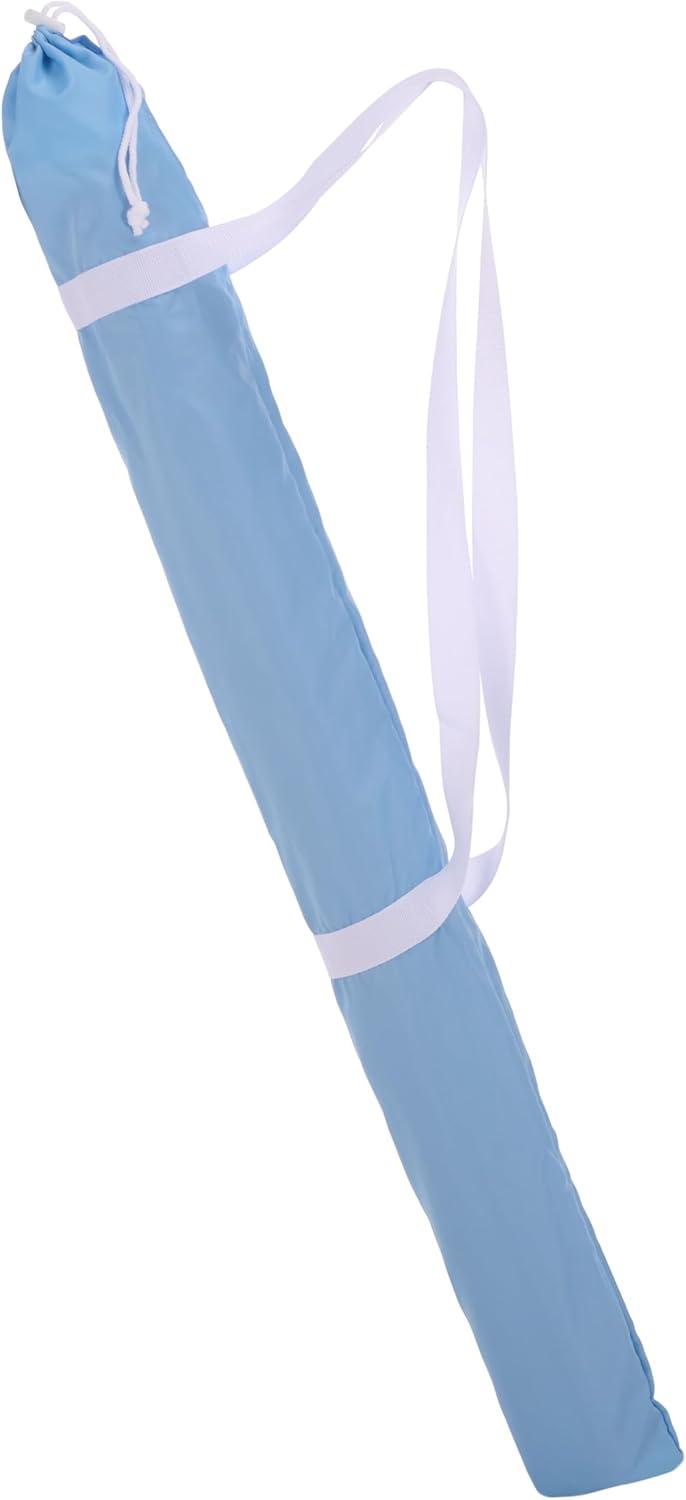 image:imageSAFAVIEH Outdoor Gallo 65 FT Beach Umbrella Canopy with White Fringe Trim Tilt Function Aluminum Pole Weather Resistant for Beach Patio Garden PAT8505Baby Blue Stripe