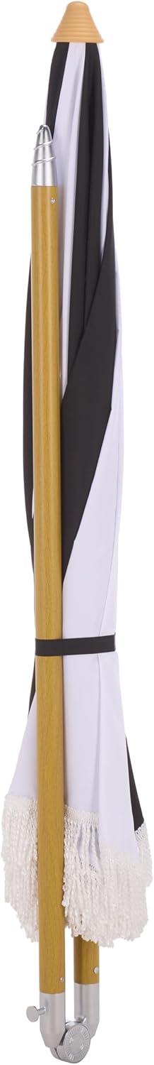 image:imageSAFAVIEH Outdoor Gallo 65 FT Beach Umbrella Canopy with White Fringe Trim Tilt Function Aluminum Pole Weather Resistant for Beach Patio Garden PAT8505Black Stripe