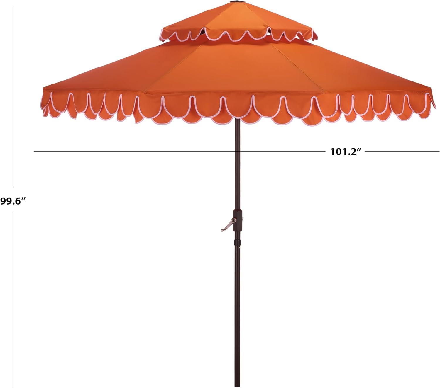 image:imageSAFAVIEH Outdoor Valance 9 FT Double Top Patio Umbrella Orange amp White Trim Crank Lift Aluminum Frame with Brown Pole Weather Resistant for Deck Backyard Garden PAT8206O