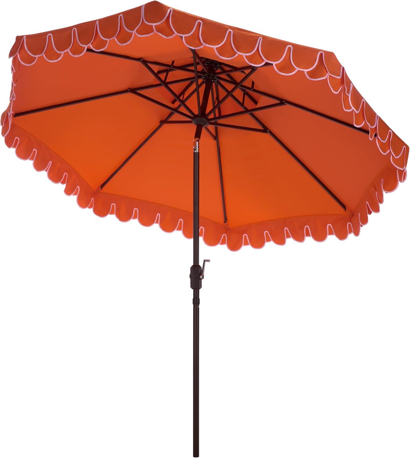 image:imageSAFAVIEH Outdoor Valance 9 FT Double Top Patio Umbrella Orange amp White Trim Crank Lift Aluminum Frame with Brown Pole Weather Resistant for Deck Backyard Garden PAT8206O