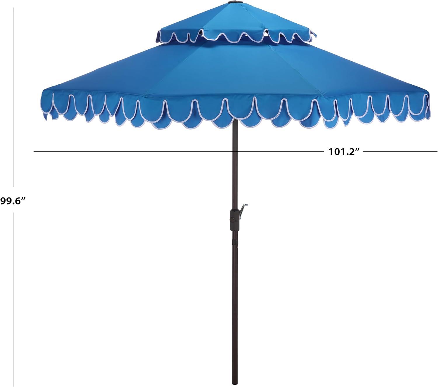 image:imageSAFAVIEH Outdoor Valance 9 FT Double Top Patio Umbrella Pacific Blue amp White Trim Crank Lift Aluminum Frame with Brown Pole Weather Resistant for Deck Backyard Garden PAT8206P