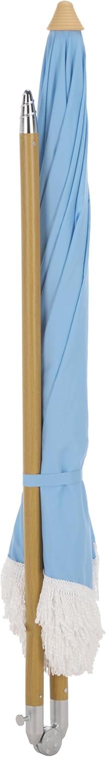 image:imageSAFAVIEH Outdoor Valencia 65 FT Beach Umbrella Canopy with White Fringe Trim Tilt Function Aluminum Pole Weather Resistant for Beach Patio Garden PAT8503Baby Blue