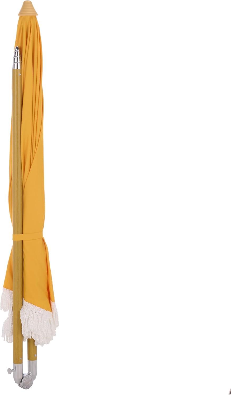 image:imageSAFAVIEH Outdoor Valencia 65 FT Beach Umbrella Canopy with White Fringe Trim Tilt Function Aluminum Pole Weather Resistant for Beach Patio Garden PAT8503Yellow