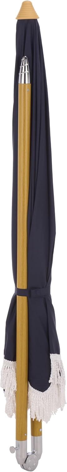 image:imageSAFAVIEH Outdoor Valencia 65 FT Beach Umbrella Canopy with White Fringe Trim Tilt Function Aluminum Pole Weather Resistant for Beach Patio Garden PAT8503Navy
