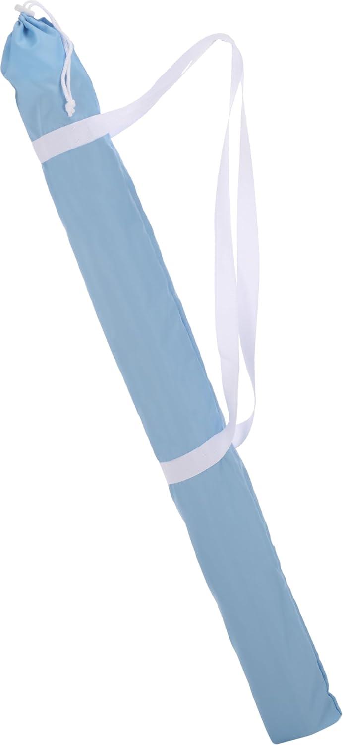 image:imageSAFAVIEH Outdoor Valencia 65 FT Beach Umbrella Canopy with White Fringe Trim Tilt Function Aluminum Pole Weather Resistant for Beach Patio Garden PAT8503Baby Blue