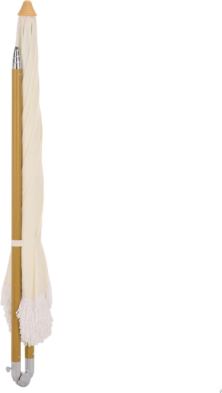image:imageSAFAVIEH Outdoor Valencia 65 FT Beach Umbrella Canopy with White Fringe Trim Tilt Function Aluminum Pole Weather Resistant for Beach Patio Garden PAT8503Ivory