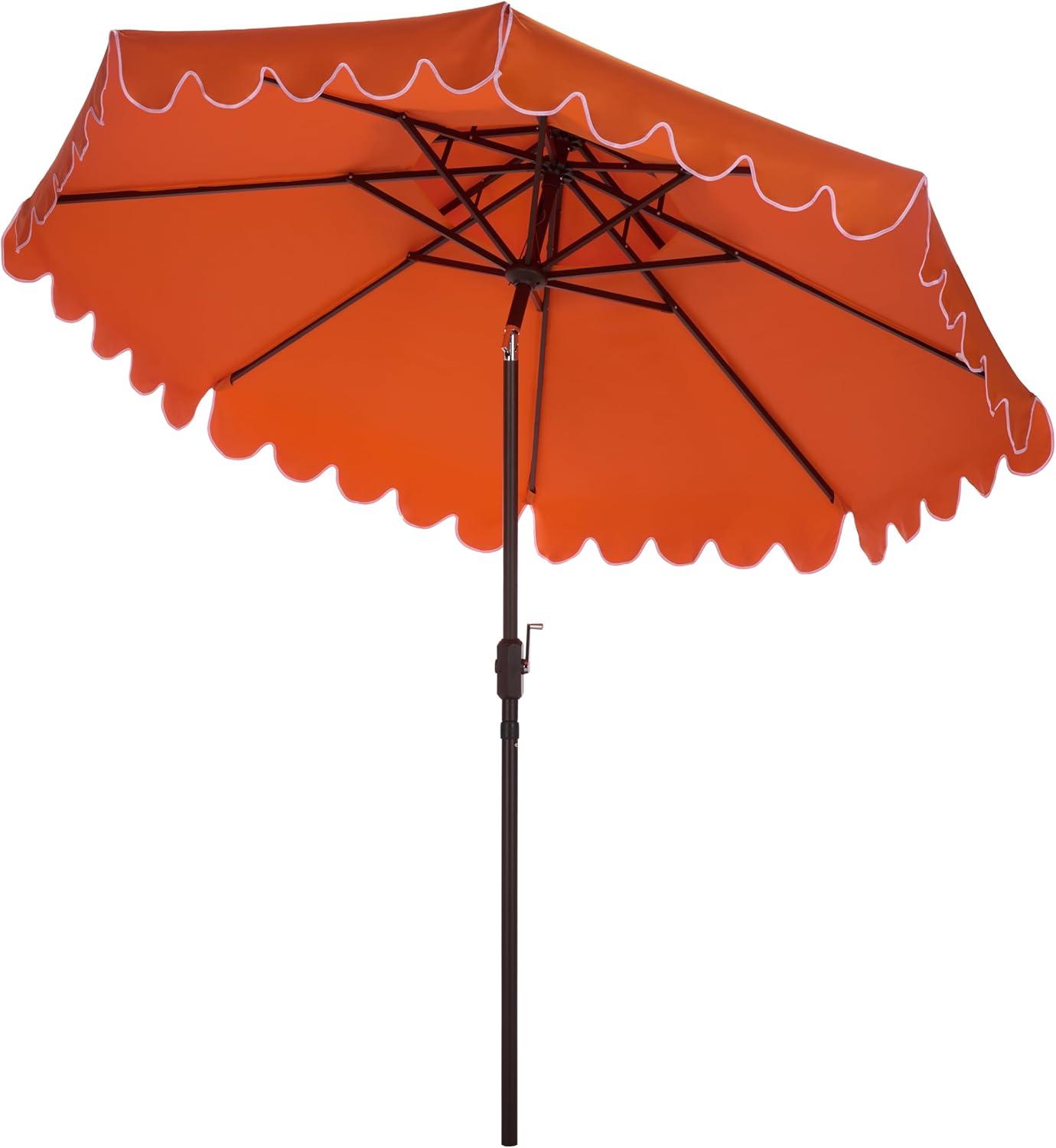 image:imageSAFAVIEH Outdoor Venice 9 FT Double Top Patio Umbrella Orange amp White Trim Crank Lift Aluminum Frame with Brown Pole Weather Resistant for Deck Backyard Garden PAT8210O