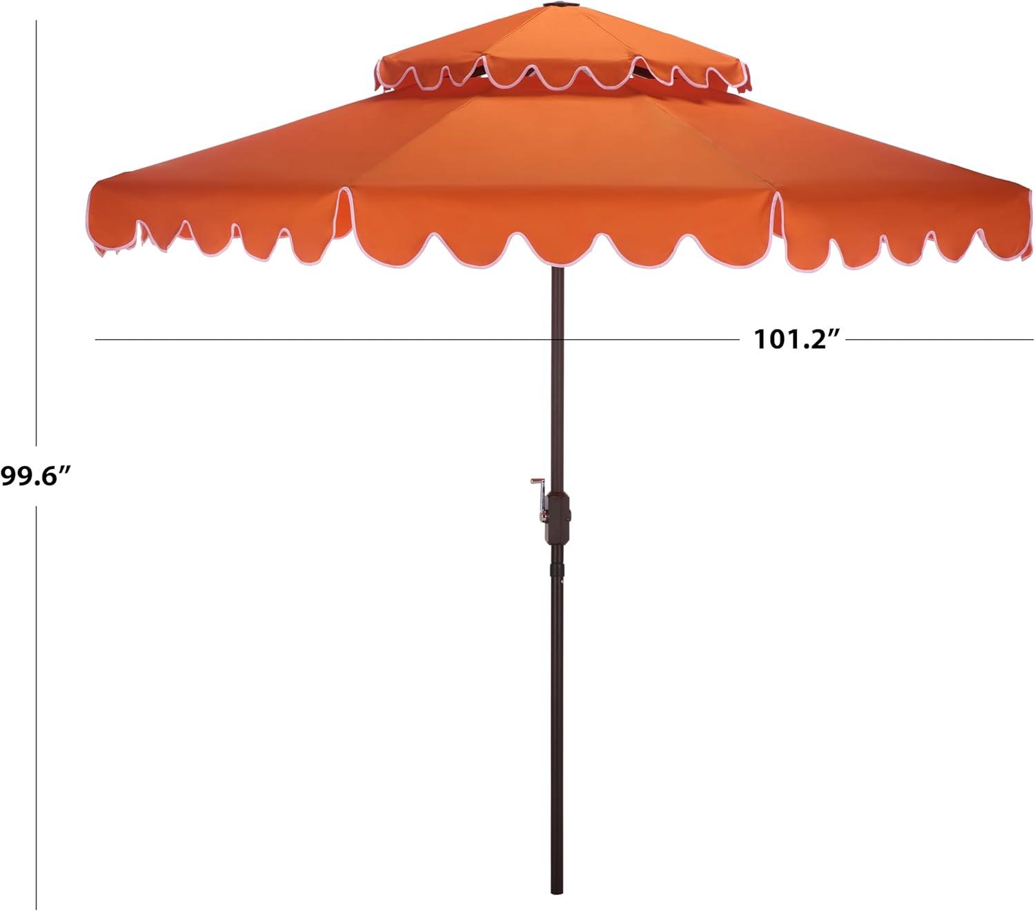image:imageSAFAVIEH Outdoor Venice 9 FT Double Top Patio Umbrella Orange amp White Trim Crank Lift Aluminum Frame with Brown Pole Weather Resistant for Deck Backyard Garden PAT8210O