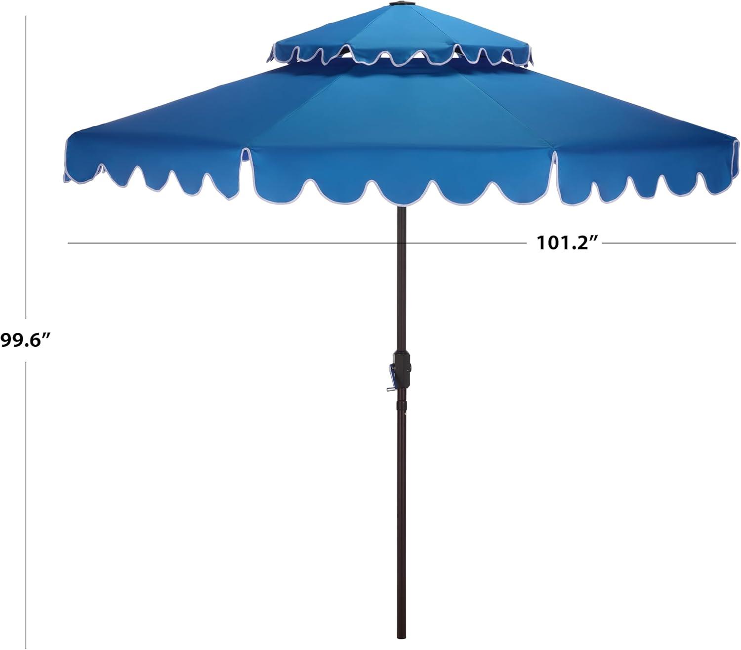 image:imageSAFAVIEH Outdoor Venice 9 FT Double Top Patio Umbrella Pacific Blue amp White Trim Crank Lift Aluminum Frame with Brown Pole Weather Resistant for Deck Backyard Garden PAT8210P