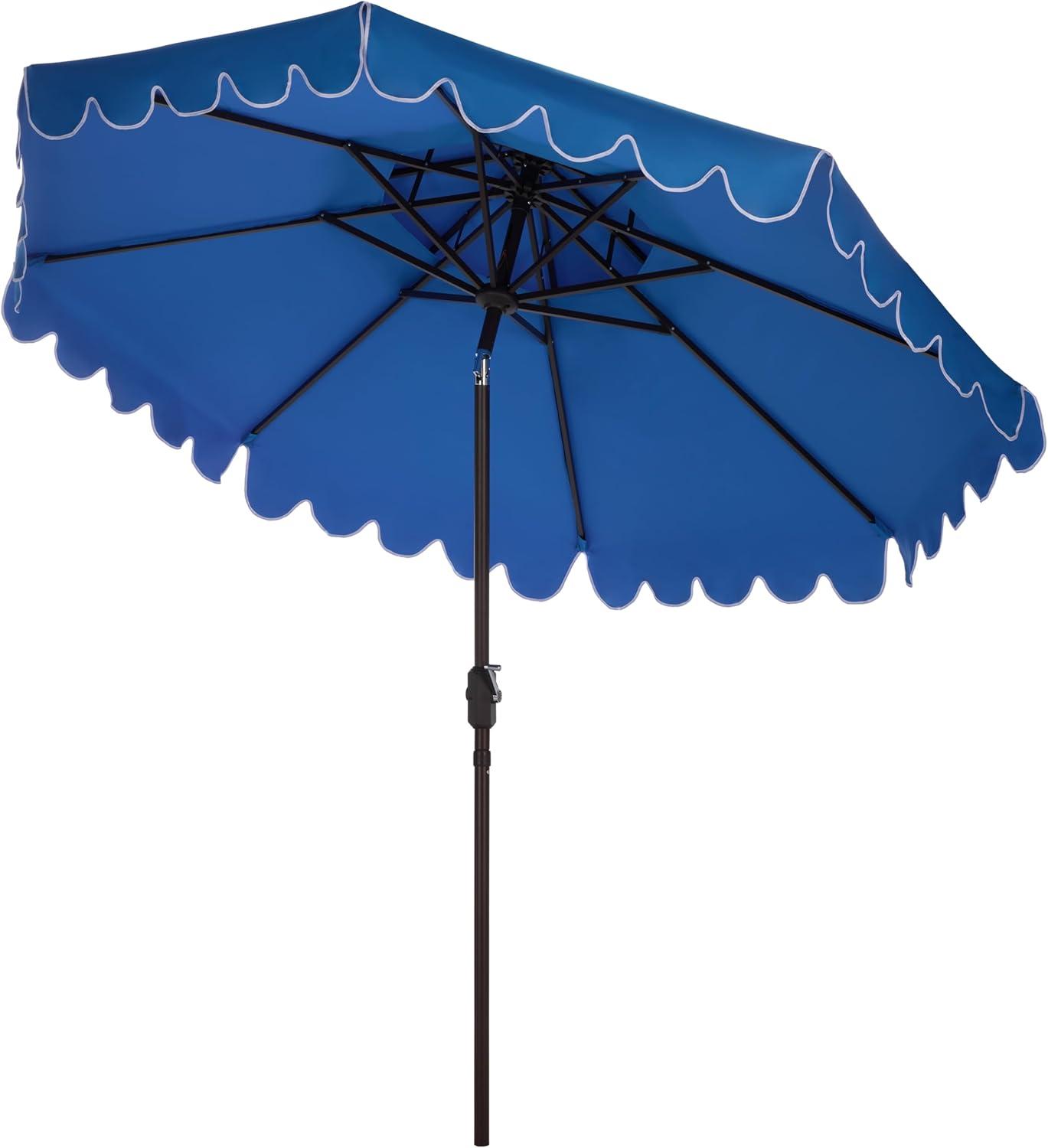 image:imageSAFAVIEH Outdoor Venice 9 FT Double Top Patio Umbrella Pacific Blue amp White Trim Crank Lift Aluminum Frame with Brown Pole Weather Resistant for Deck Backyard Garden PAT8210P