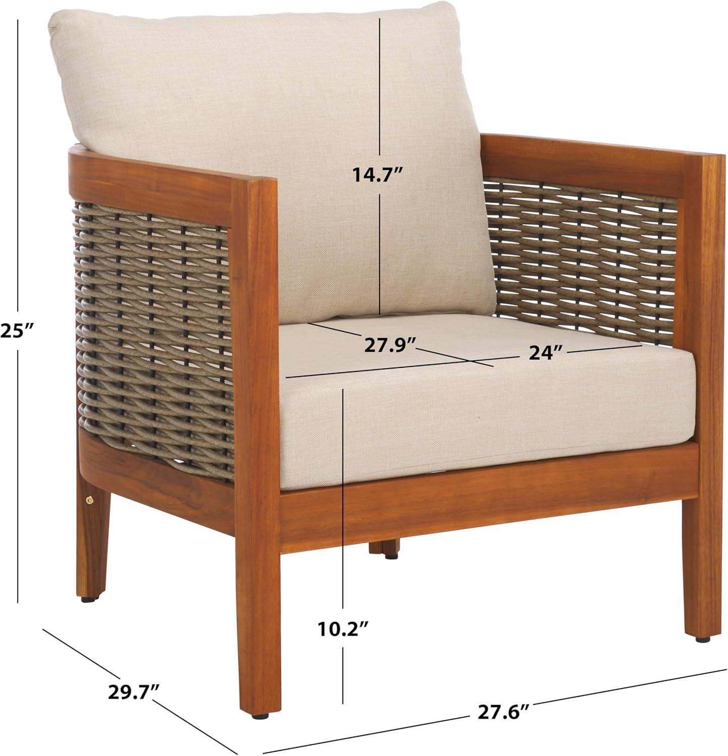 image:imageSAFAVIEH Outdoor Collection Amanda Natural Acacia Solid WoodTaupe Cushion Arm Chair Set of 2NaturalTaupe