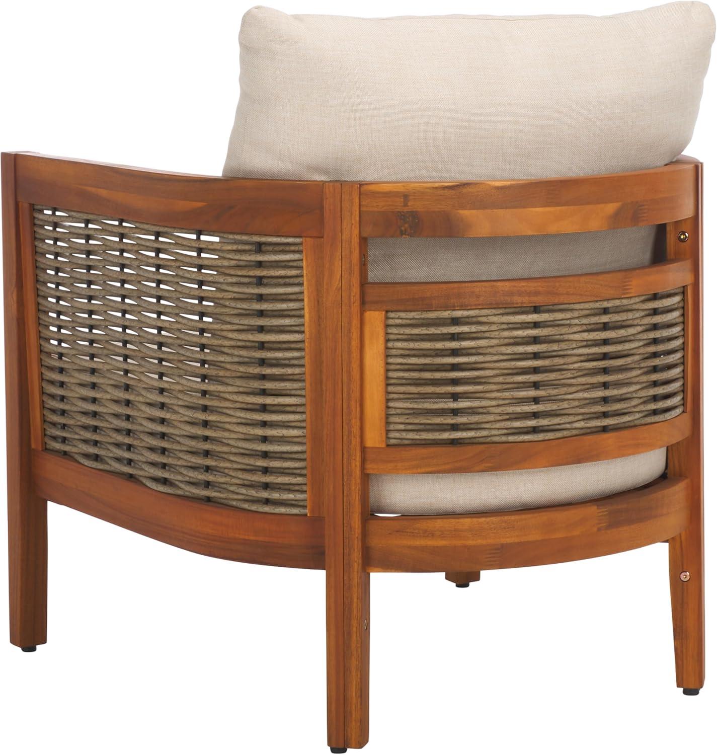 image:imageSAFAVIEH Outdoor Collection Amanda Natural Acacia Solid WoodTaupe Cushion Arm Chair Set of 2NaturalTaupe