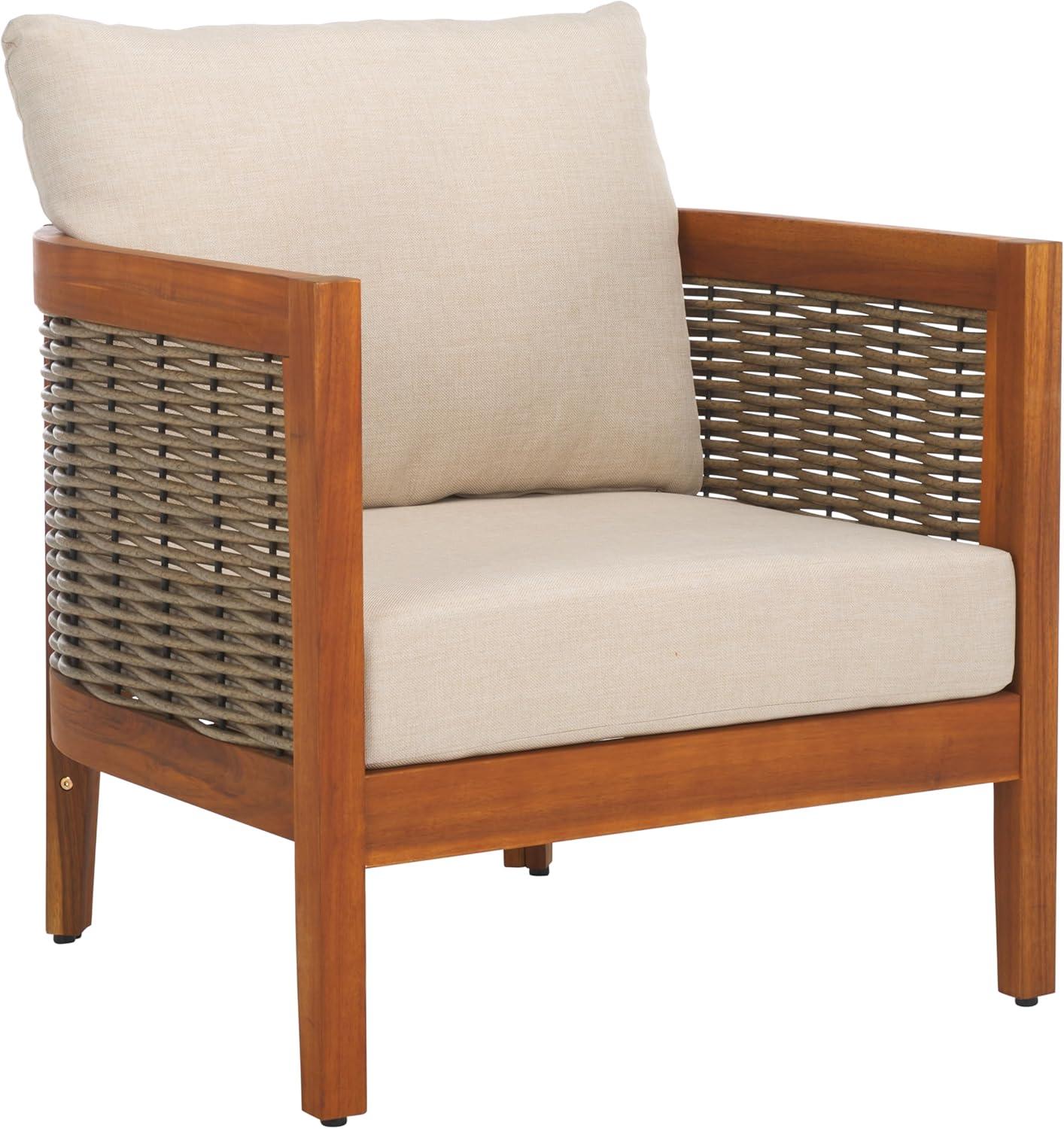 image:imageSAFAVIEH Outdoor Collection Amanda Natural Acacia Solid WoodTaupe Cushion Arm Chair Set of 2NaturalTaupe