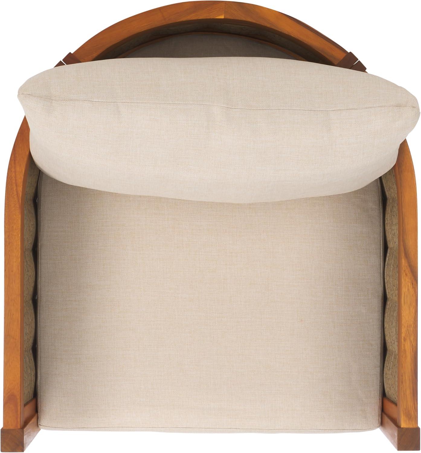 image:imageSAFAVIEH Outdoor Collection Amanda Natural Acacia Solid WoodTaupe Cushion Arm Chair Set of 2NaturalTaupe