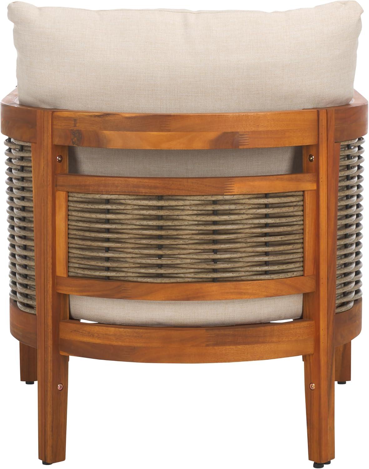 image:imageSAFAVIEH Outdoor Collection Amanda Natural Acacia Solid WoodTaupe Cushion Arm Chair Set of 2NaturalTaupe