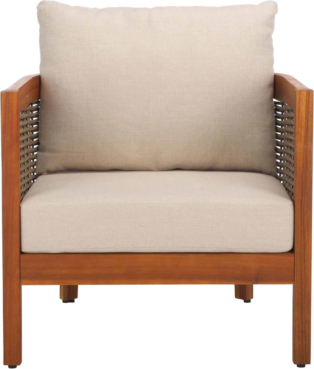 image:imageSAFAVIEH Outdoor Collection Amanda Natural Acacia Solid WoodTaupe Cushion Arm Chair Set of 2NaturalTaupe
