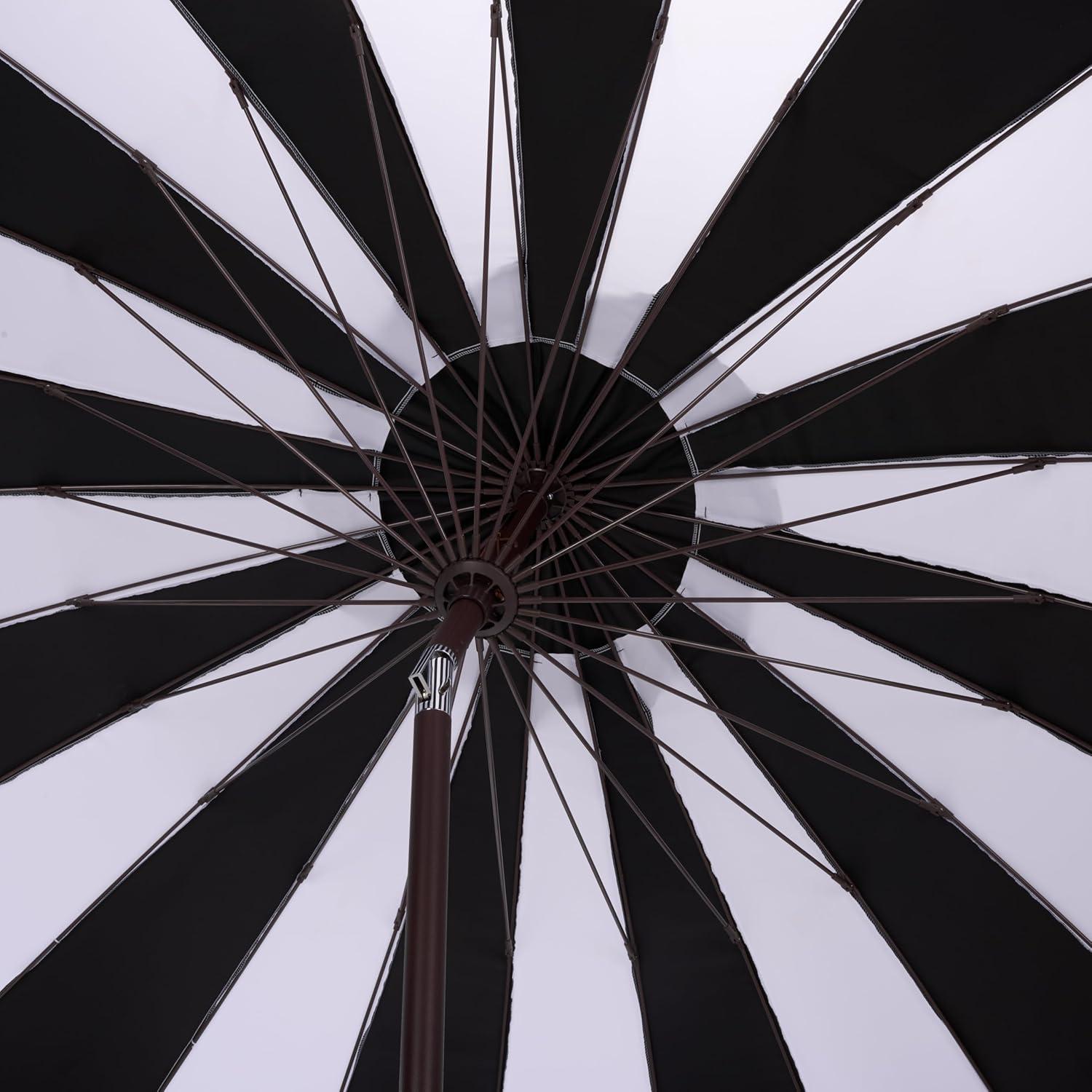 image:imageSAFAVIEH Outdoor Patio Furniture Collection Buti 9 Ft Crank Patio Umbrella Navy Stripe amp Brown Pole Market Umbrella with Crank Lift PAT8017BBlack Striped
